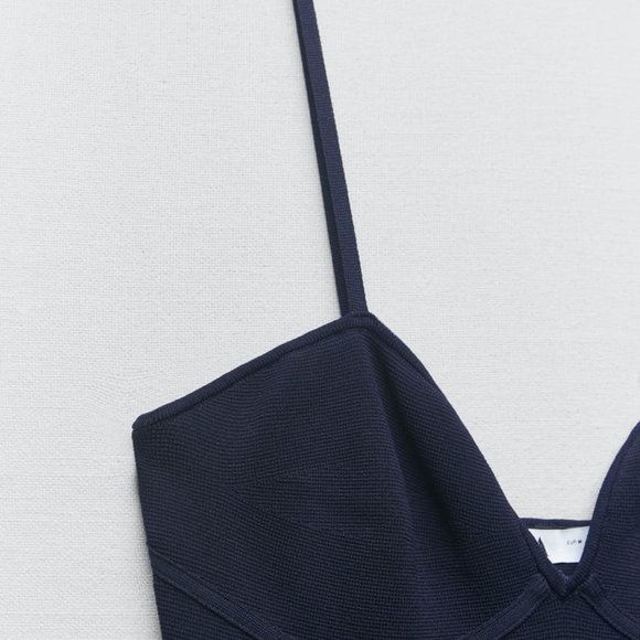 NWT ZARA FITTED KNIT DRESS  NAVY BLUE - REF 2142/062 M - Picture 8 of 8